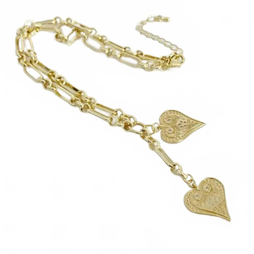 NEW TRAMPS+THIEVES women's two of hearts necklace in gold